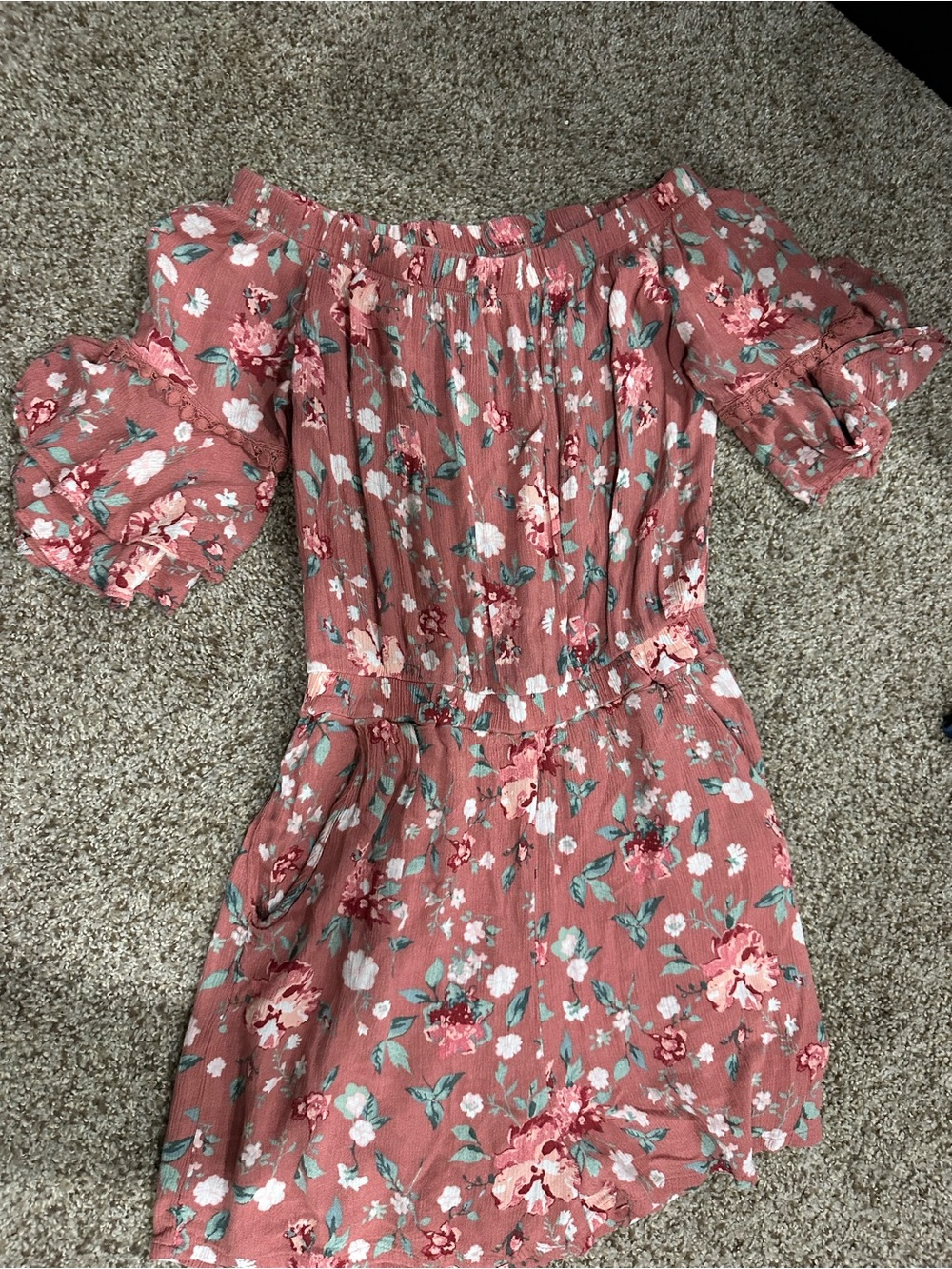 Off-Shoulder Floral Mini Dress - Dusty Rose Floral